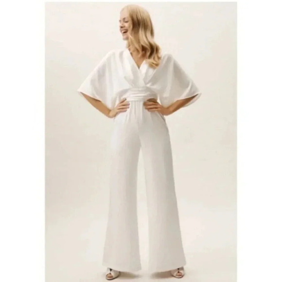 NWT Anthropologie BHLDN Theia Kenneth Jumpsuit White Wedding Formal Wide Leg 4 - Picture 1 of 13